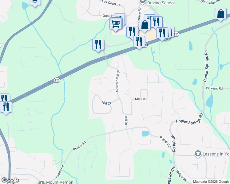 map of restaurants, bars, coffee shops, grocery stores, and more near 315 Powder Mill Street in Dallas