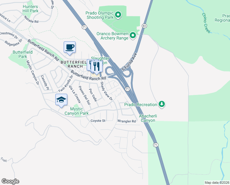 map of restaurants, bars, coffee shops, grocery stores, and more near 6631 Laurelton Lane in Chino Hills