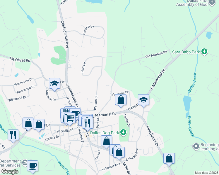 map of restaurants, bars, coffee shops, grocery stores, and more near 280 Old Acworth Road in Dallas