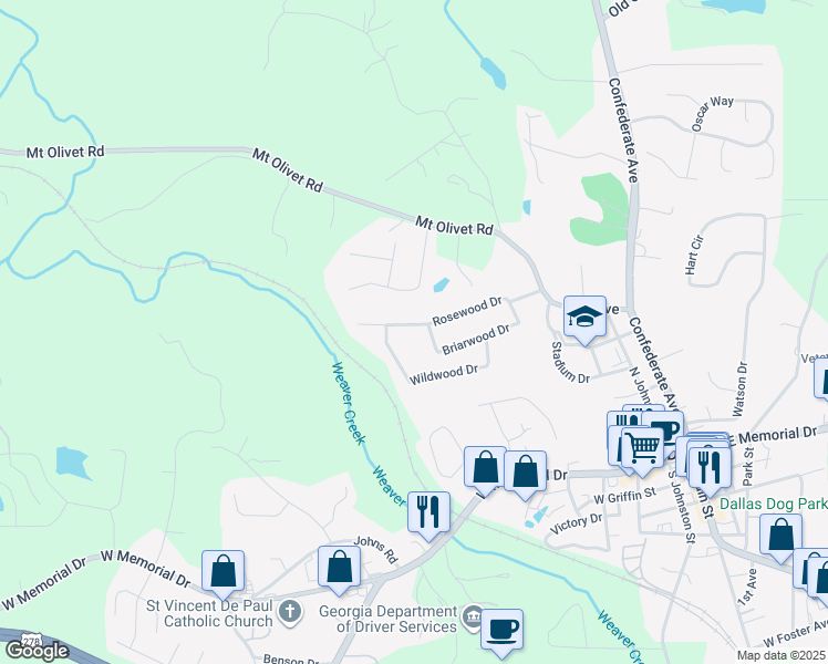 map of restaurants, bars, coffee shops, grocery stores, and more near 129 Rosewood Drive in Dallas