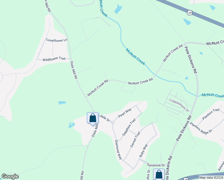 map of restaurants, bars, coffee shops, grocery stores, and more near 1020 McNutt Creek Road in Bogart