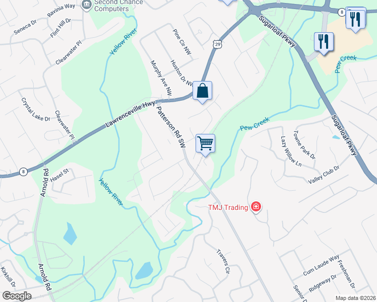 map of restaurants, bars, coffee shops, grocery stores, and more near 221 Mona Court in Lawrenceville