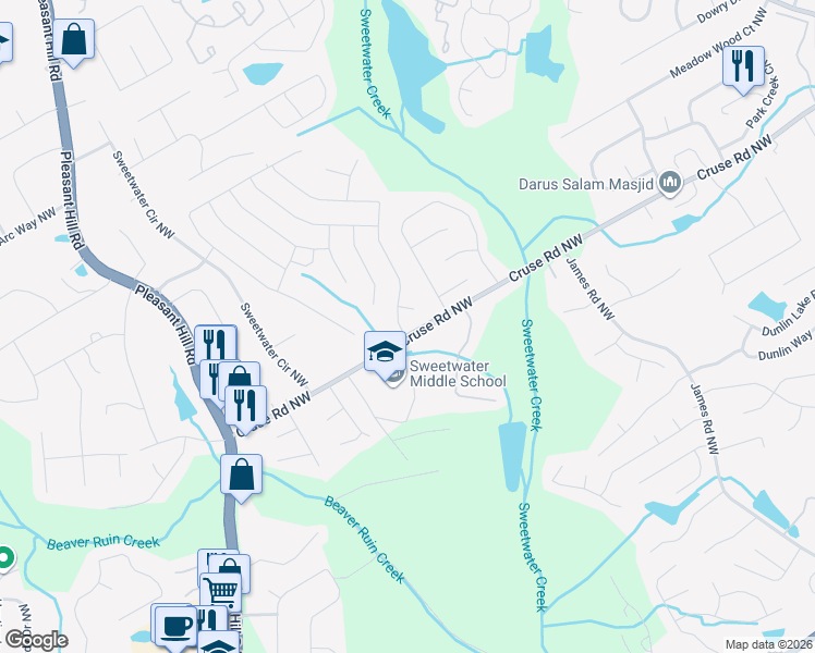 map of restaurants, bars, coffee shops, grocery stores, and more near 3422 Hopi Point in Lawrenceville