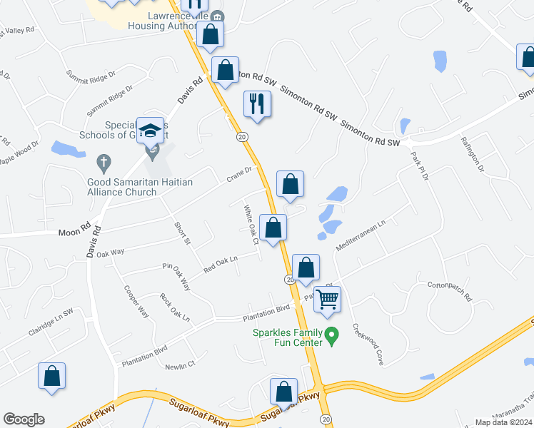 map of restaurants, bars, coffee shops, grocery stores, and more near 861 Grayson Highway in Lawrenceville