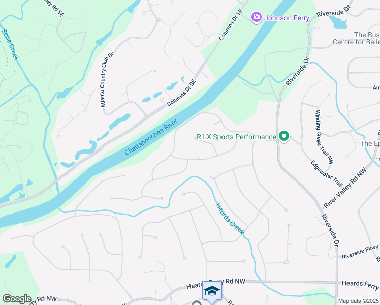 map of restaurants, bars, coffee shops, grocery stores, and more near 6260 River Overlook Drive Northwest in Atlanta