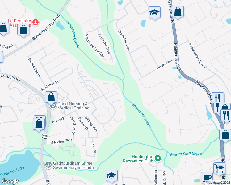 map of restaurants, bars, coffee shops, grocery stores, and more near 4037 Heritage Valley Court in Norcross