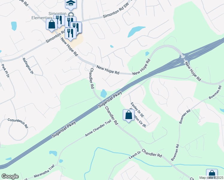 map of restaurants, bars, coffee shops, grocery stores, and more near 1155 Brook Meadow Court in Lawrenceville