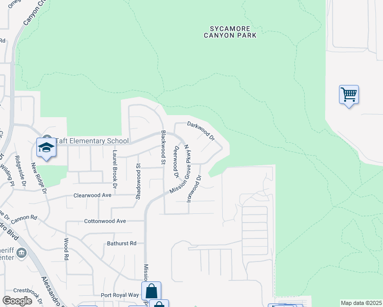 map of restaurants, bars, coffee shops, grocery stores, and more near 6744 Mission Grove Parkway North in Riverside