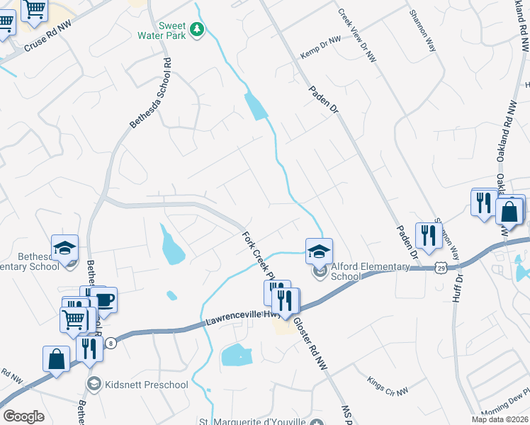 map of restaurants, bars, coffee shops, grocery stores, and more near 482 Desmond Drive Northwest in Lawrenceville