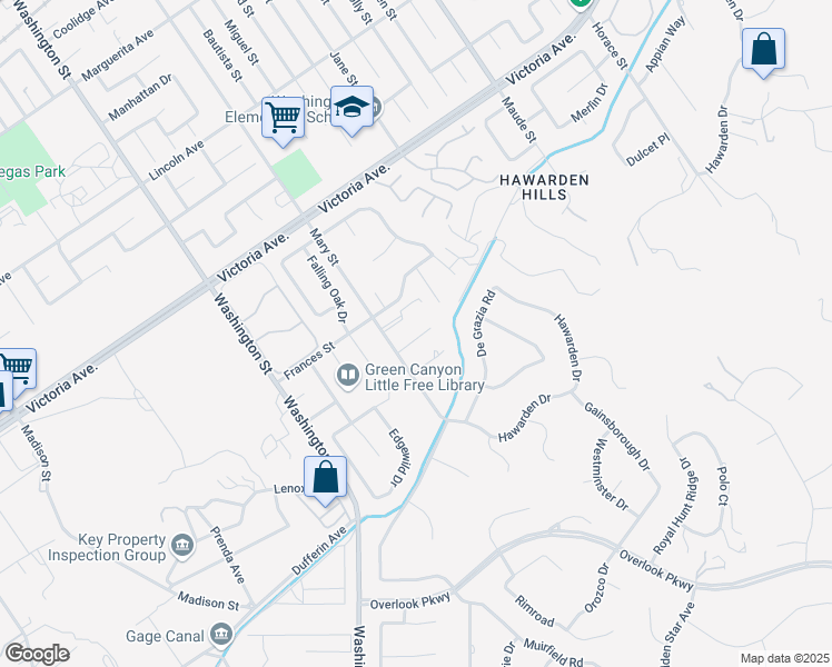 map of restaurants, bars, coffee shops, grocery stores, and more near 2443 Mary Street in Riverside