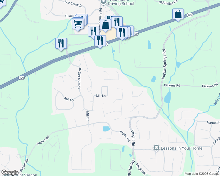 map of restaurants, bars, coffee shops, grocery stores, and more near 322 Mill Lane in Dallas