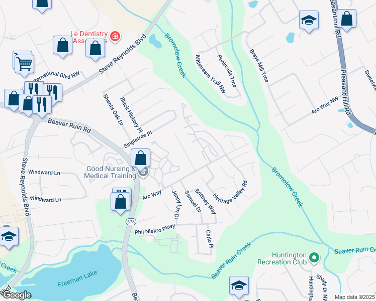map of restaurants, bars, coffee shops, grocery stores, and more near 1261 Sweet Pine Drive in Norcross