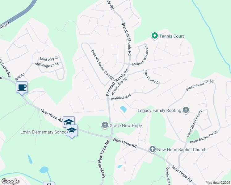 map of restaurants, bars, coffee shops, grocery stores, and more near 1089 Alysum Avenue Southeast in Lawrenceville