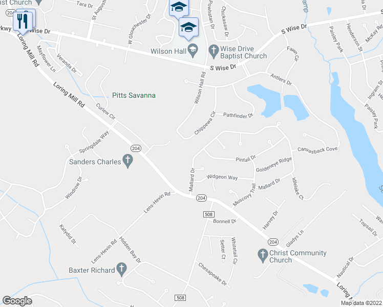 map of restaurants, bars, coffee shops, grocery stores, and more near 274 Mallard Drive in Sumter