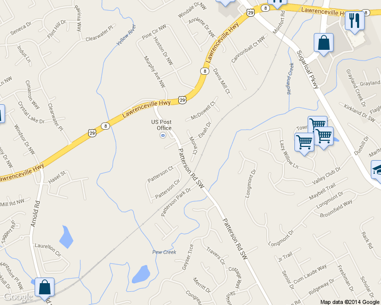 map of restaurants, bars, coffee shops, grocery stores, and more near 221 Mona Ct in Lawrenceville