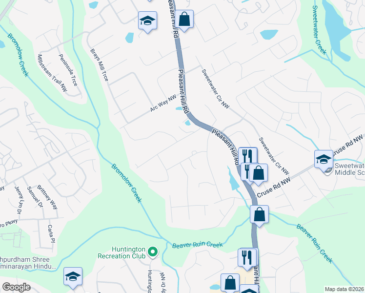 map of restaurants, bars, coffee shops, grocery stores, and more near 3766 Green Bay Drive Northwest in Lawrenceville