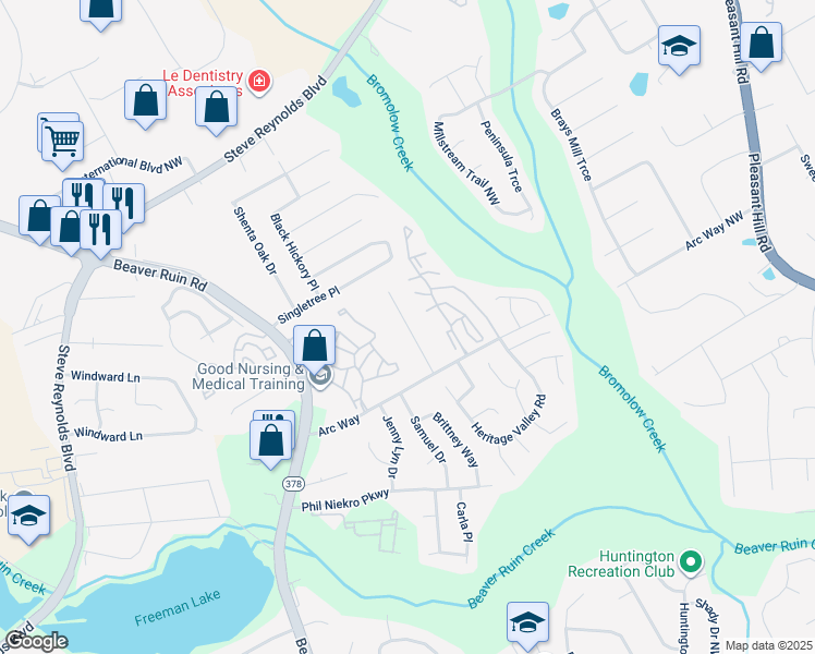 map of restaurants, bars, coffee shops, grocery stores, and more near 1261 Sweet Pine Drive in Norcross