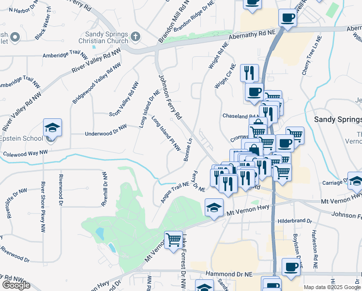 map of restaurants, bars, coffee shops, grocery stores, and more near 23 Long Island Place Northwest in Atlanta