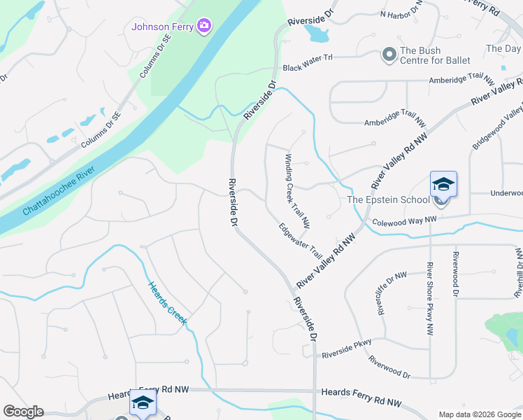 map of restaurants, bars, coffee shops, grocery stores, and more near 720 Edgewater Trail in Sandy Springs