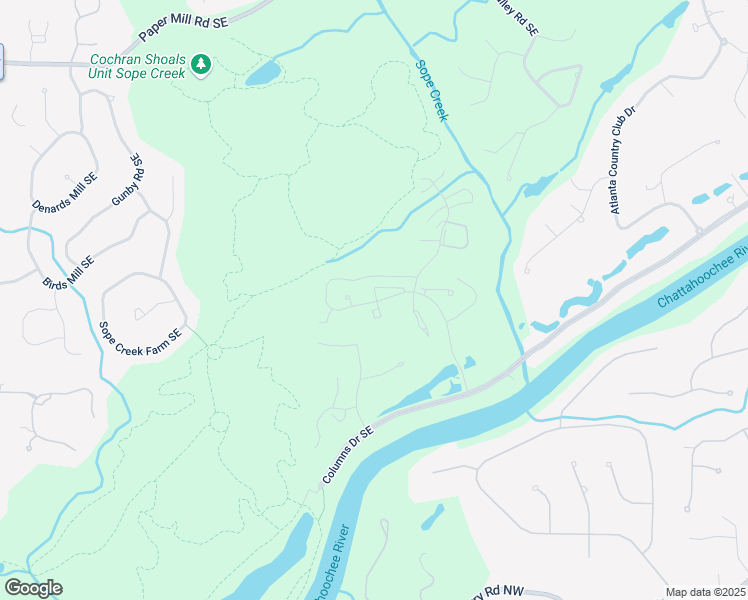 map of restaurants, bars, coffee shops, grocery stores, and more near 4140 Riverlook Parkway Southeast in Marietta