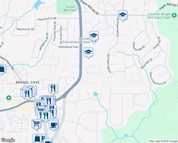 map of restaurants, bars, coffee shops, grocery stores, and more near 3269 Winthrop Circle in Marietta