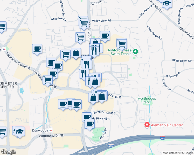 map of restaurants, bars, coffee shops, grocery stores, and more near 309 Perimeter Center North in Dunwoody