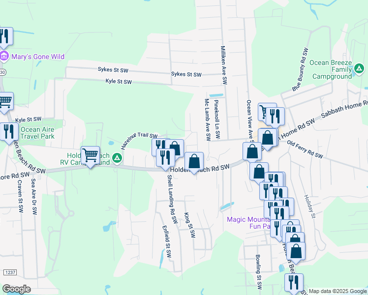 map of restaurants, bars, coffee shops, grocery stores, and more near 2655 Lafayette Street Southwest in Supply
