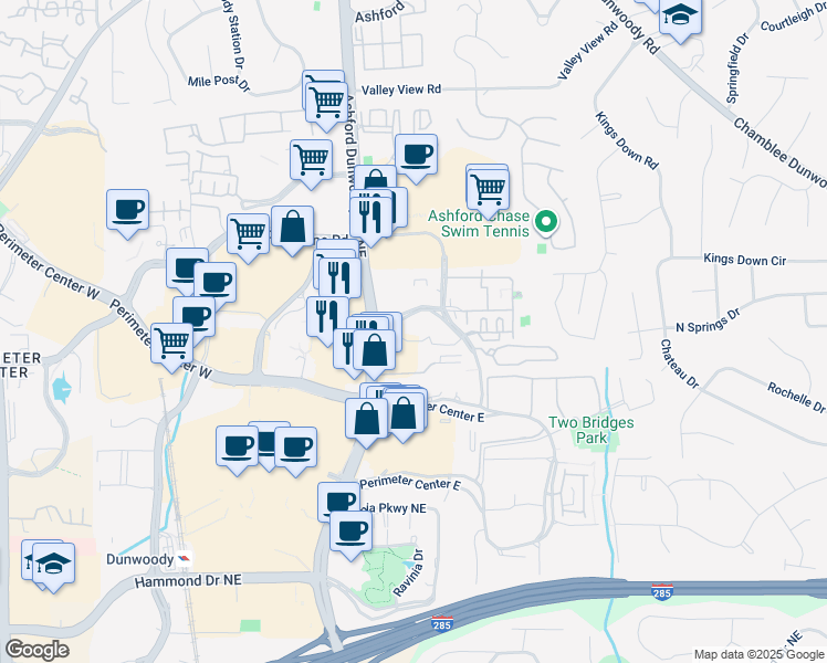 map of restaurants, bars, coffee shops, grocery stores, and more near 309 Perimeter Center North in Dunwoody