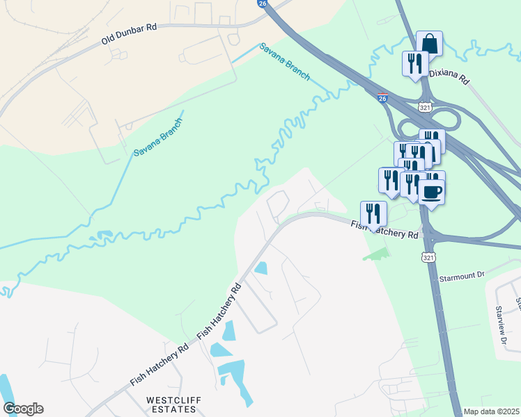 map of restaurants, bars, coffee shops, grocery stores, and more near 164 Indigo Place Court in West Columbia