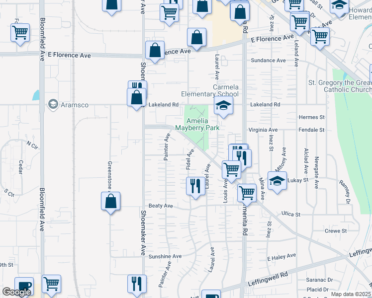 map of restaurants, bars, coffee shops, grocery stores, and more near 11317 Fidel Avenue in Whittier