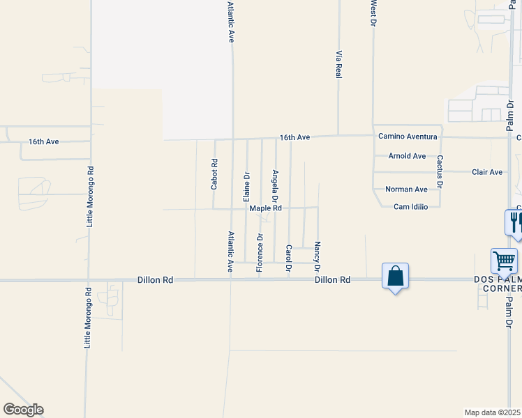 map of restaurants, bars, coffee shops, grocery stores, and more near Florence Drive in Desert Hot Springs