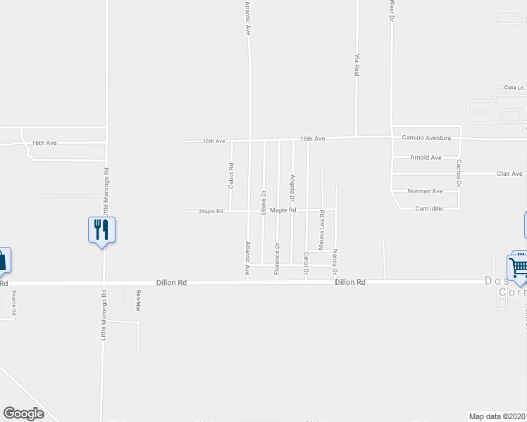 map of restaurants, bars, coffee shops, grocery stores, and more near Elaine Drive in Desert Hot Springs