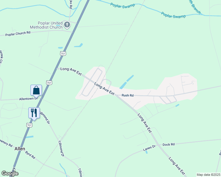 map of restaurants, bars, coffee shops, grocery stores, and more near 5488 Long Avenue Extension in Conway
