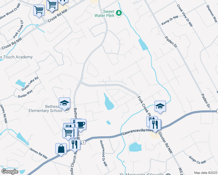 map of restaurants, bars, coffee shops, grocery stores, and more near 685 Maple Crest Drive in Lawrenceville
