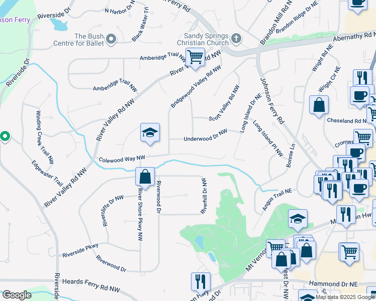 map of restaurants, bars, coffee shops, grocery stores, and more near 277 Colewood Way Northwest in Atlanta