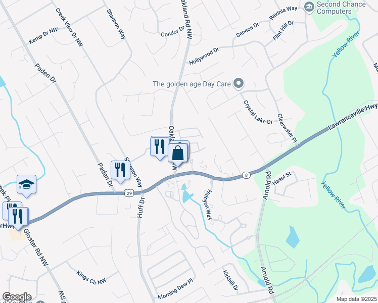 map of restaurants, bars, coffee shops, grocery stores, and more near 322 Oaktown Court in Lawrenceville