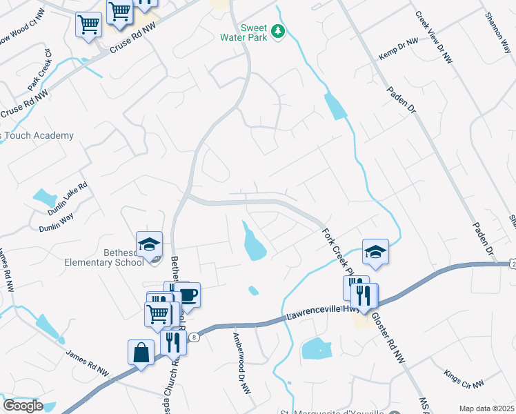 map of restaurants, bars, coffee shops, grocery stores, and more near 685 Maple Crest Dr in Lawrenceville