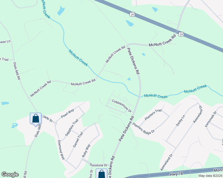 map of restaurants, bars, coffee shops, grocery stores, and more near 1091 Cobblestone Way in Bogart