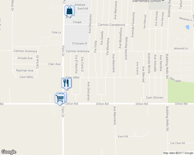 map of restaurants, bars, coffee shops, grocery stores, and more near Camino Idilio in Desert Hot Springs