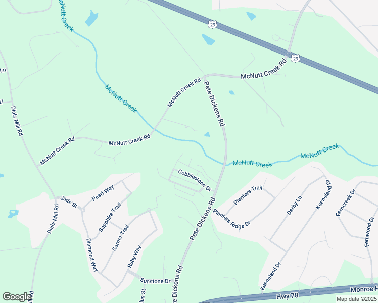 map of restaurants, bars, coffee shops, grocery stores, and more near 1120 Cobblestone Way in Bogart