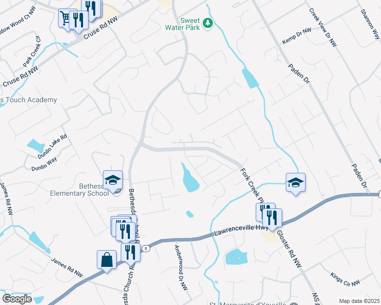 map of restaurants, bars, coffee shops, grocery stores, and more near 685 Maple Crest Drive in Lawrenceville