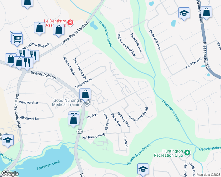 map of restaurants, bars, coffee shops, grocery stores, and more near 1261 Sweet Pine Drive in Norcross