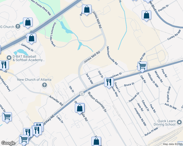 map of restaurants, bars, coffee shops, grocery stores, and more near 4011 Florida Avenue Northwest in Atlanta
