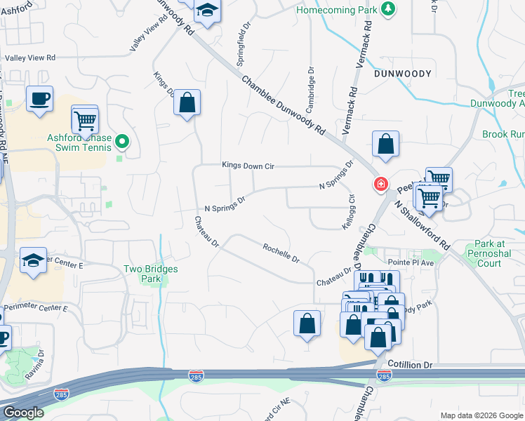 map of restaurants, bars, coffee shops, grocery stores, and more near 4527 Orleans Drive in Dunwoody