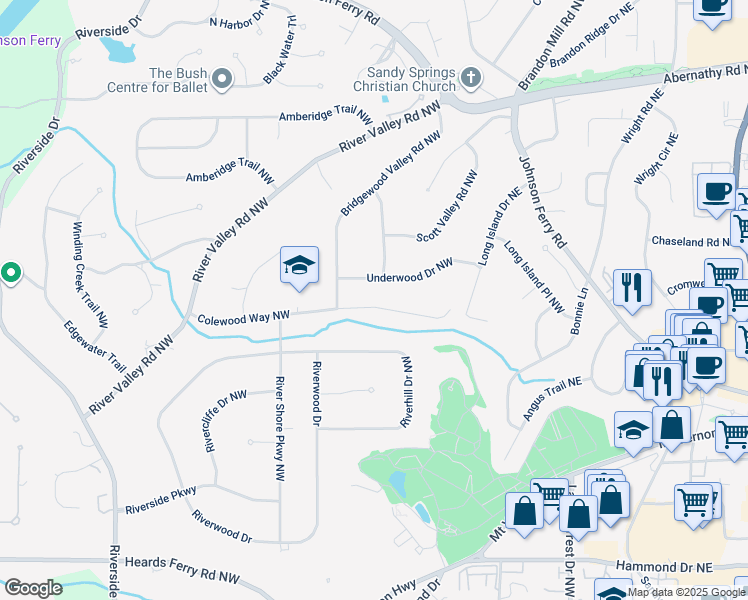map of restaurants, bars, coffee shops, grocery stores, and more near 277 Colewood Way Northwest in Atlanta