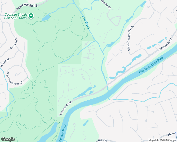 map of restaurants, bars, coffee shops, grocery stores, and more near 2224 River Heights Court Southeast in Marietta