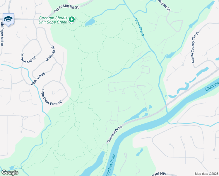 map of restaurants, bars, coffee shops, grocery stores, and more near 1501 Riverview Drive in Marietta