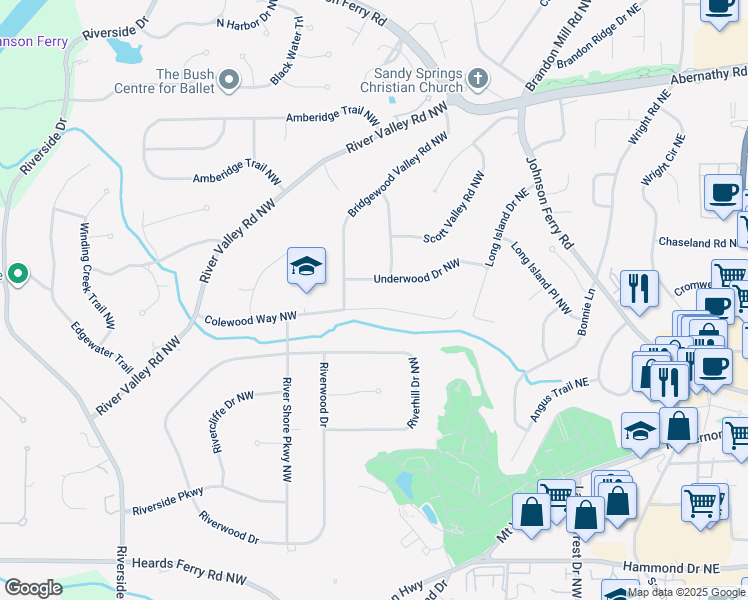 map of restaurants, bars, coffee shops, grocery stores, and more near 277 Colewood Way Northwest in Atlanta