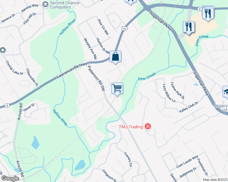 map of restaurants, bars, coffee shops, grocery stores, and more near 200 Mona Court in Lawrenceville