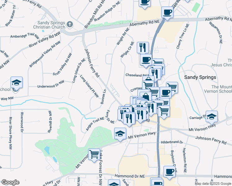 map of restaurants, bars, coffee shops, grocery stores, and more near 62 High Top Point in Sandy Springs